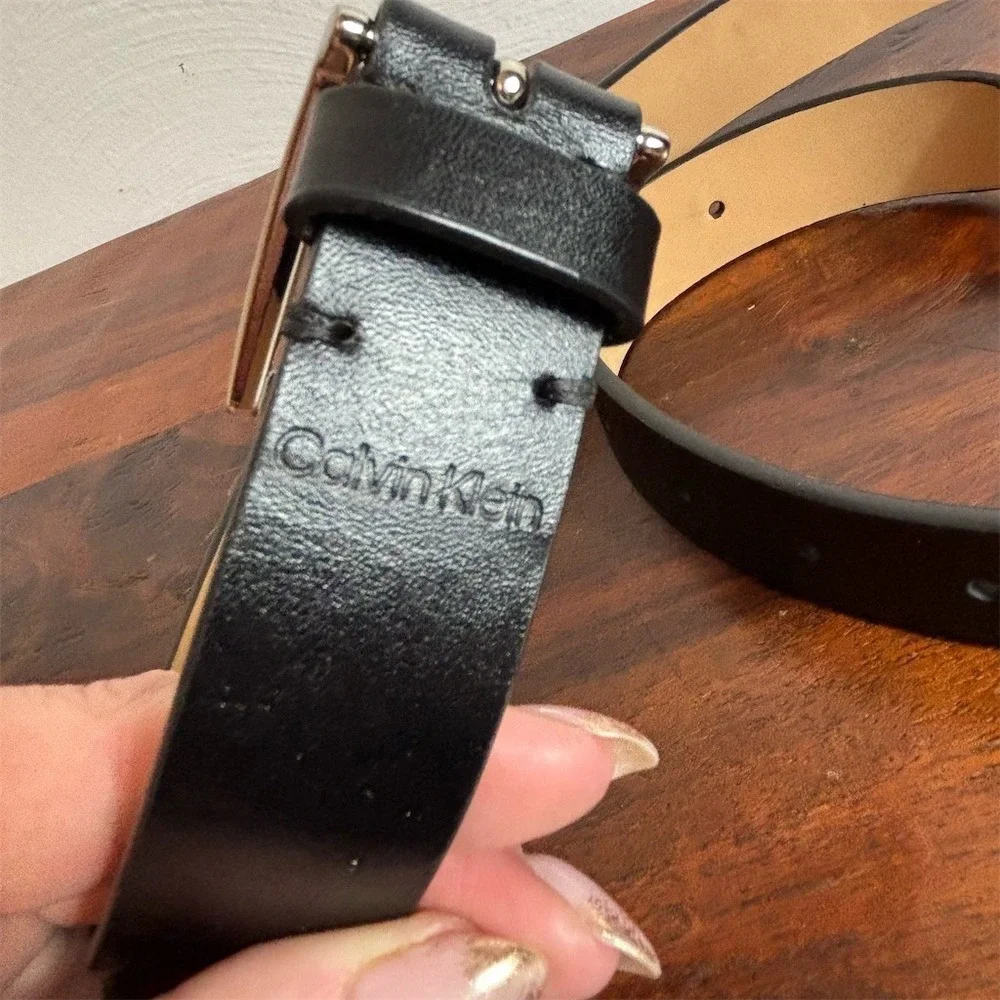 Calvin Klein Men's Belt Size M Black Solid Dress Casual Silver‎ Buckle